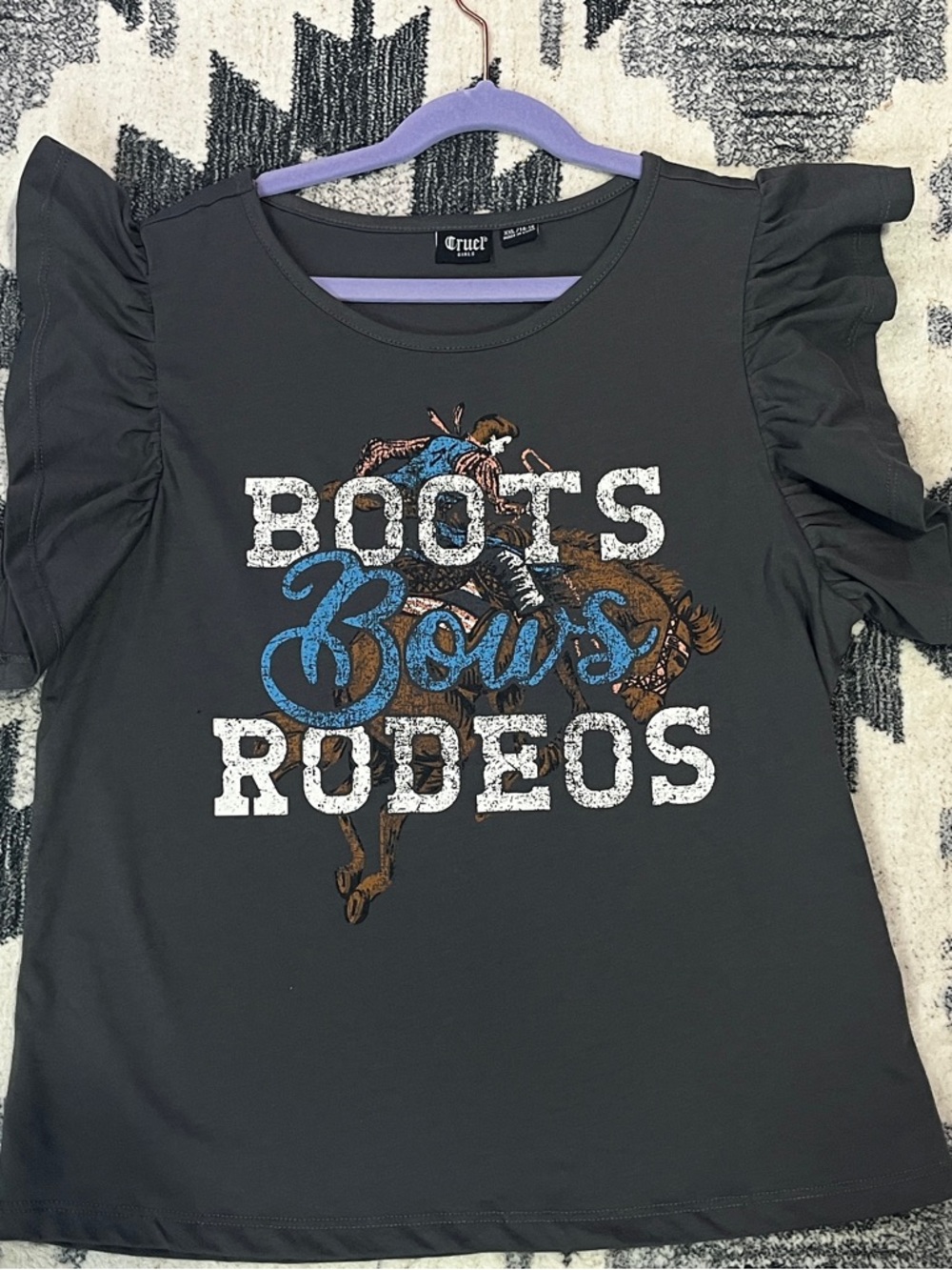 Cruel Girl Black Tee with Blue and Brown Rodeo Graphic
